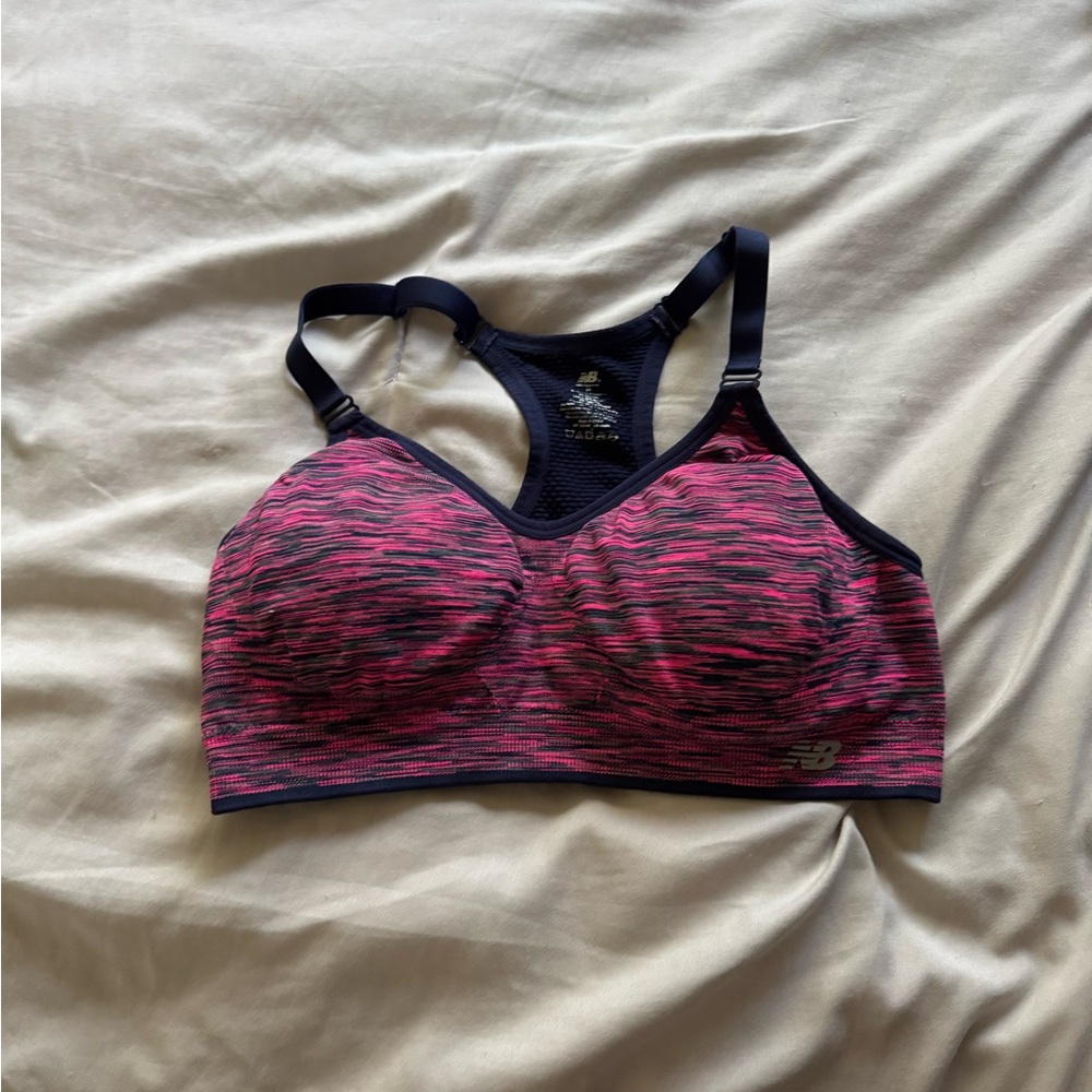 New Balance Striped Pink and Black Sports Bra
